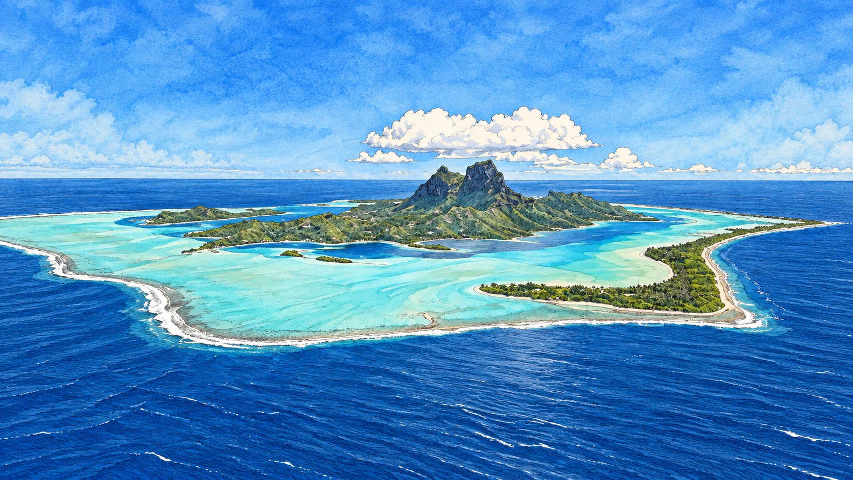 Bora Bora lagoon from the air