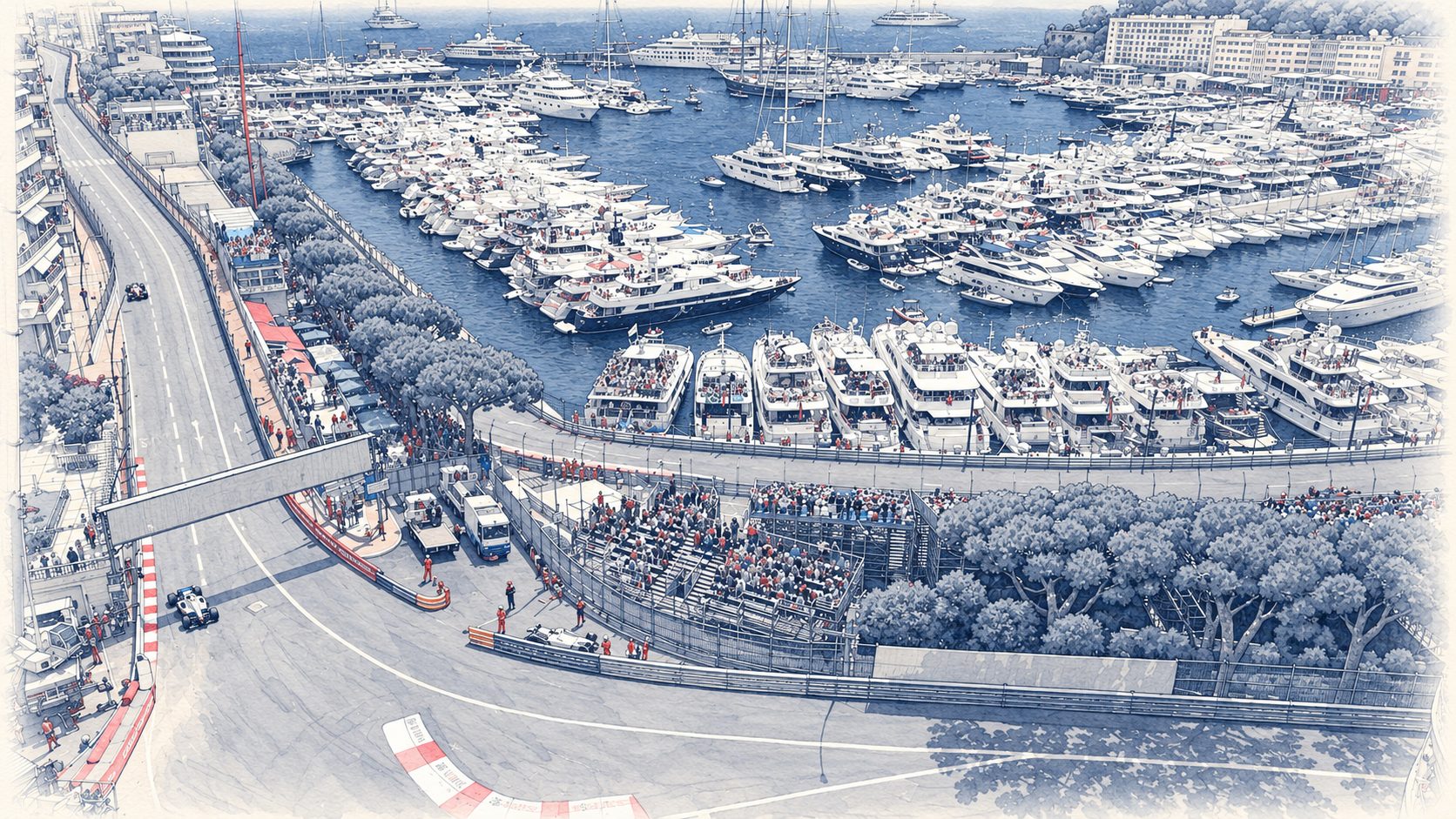 Port Hercule and the circuit during Grand Prix week, from above