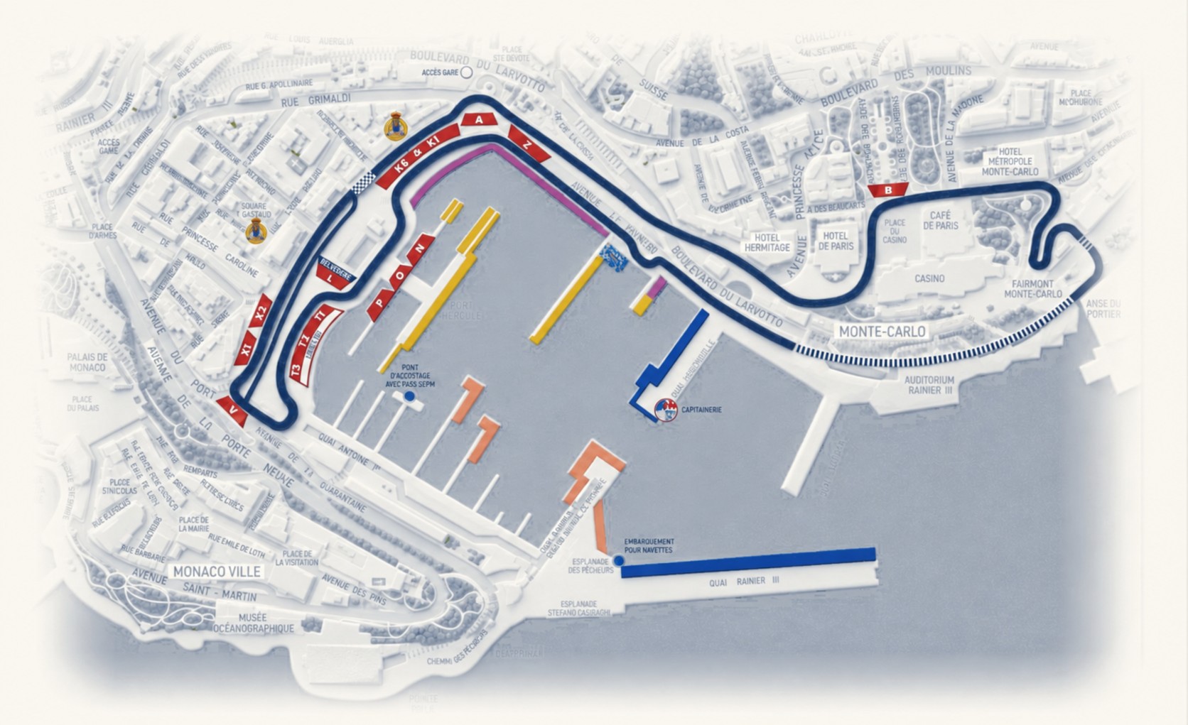 Port Hercule, circuit and berthing zones for Grand Prix week